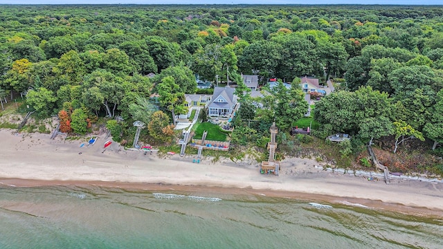 aerial view with a beach view and a water view