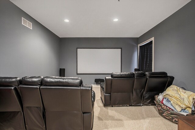 home theater with carpet floors