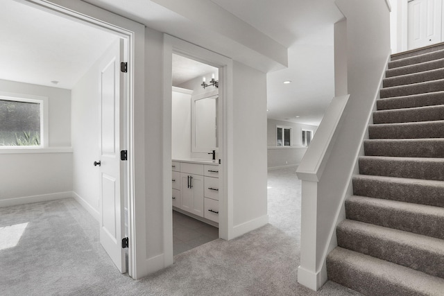 9530 Shoreway Dr, West Olive, MI 49460 - stairs with carpet floors, baseboards, and recessed lighting