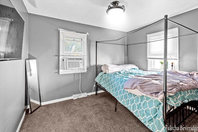 bedroom featuring lofted ceiling and carpet flooring