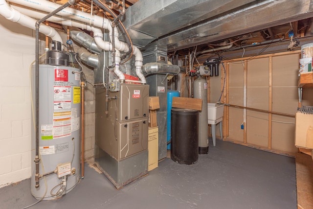 utilities with gas water heater and heating unit