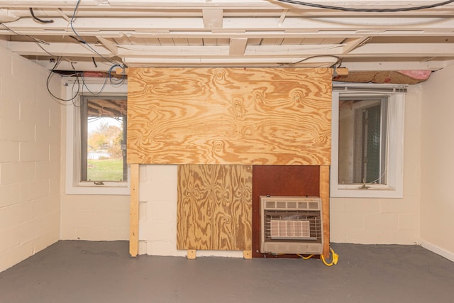 basement with heating unit