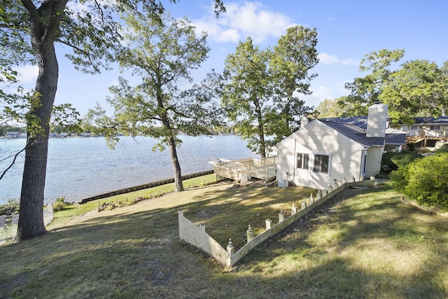 view of yard with a water view