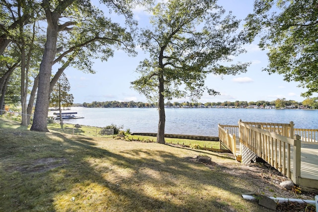 exterior space with a water view