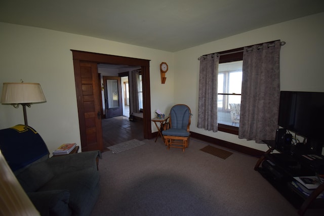 living area featuring carpet floors