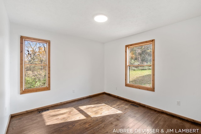 spare room featuring a wealth of natural light and dark hardwood / wood-style flooring