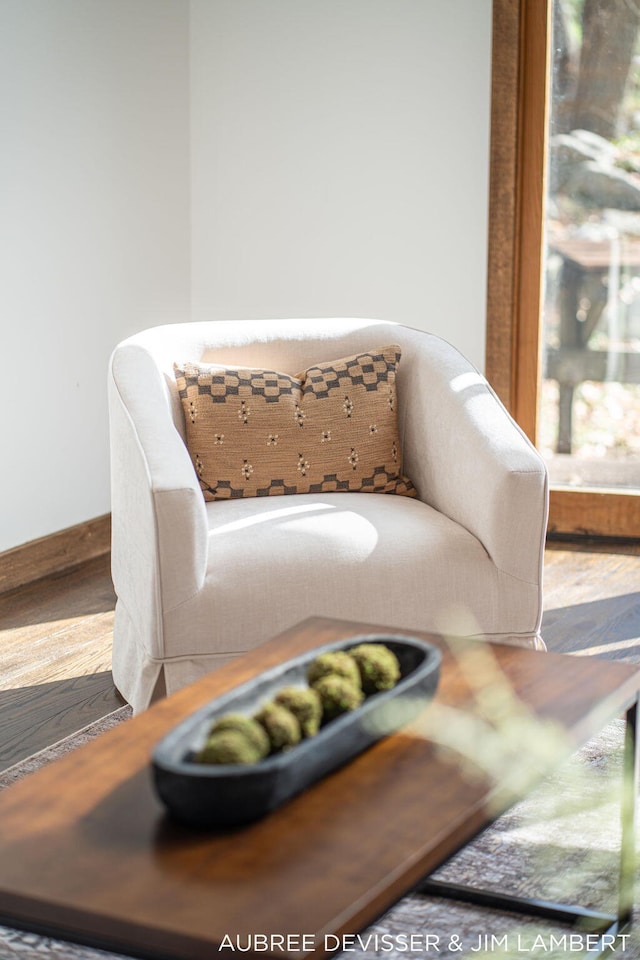 sitting room with hardwood / wood-style flooring