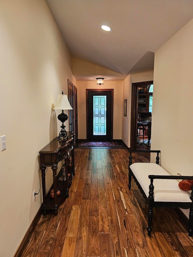 entrance foyer featuring lofted ceiling, plenty of natural light, and hardwood / wood-style floors