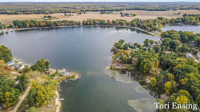 aerial view with a water view and a rural view