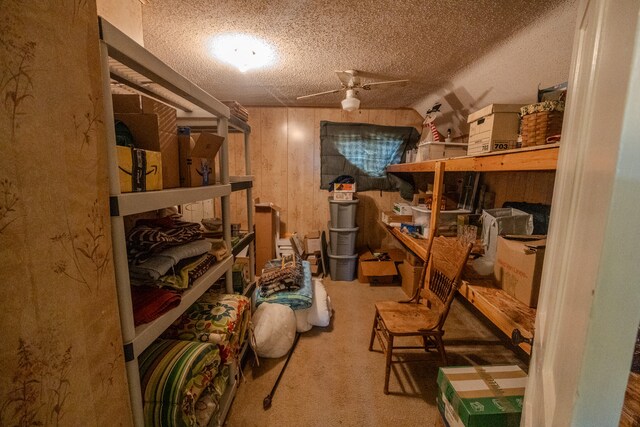 storage room featuring ceiling fan