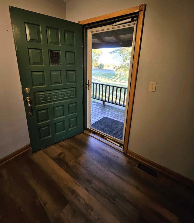 foyer with dark hardwood / wood-style flooring