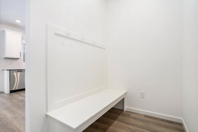 mudroom with hardwood / wood-style flooring