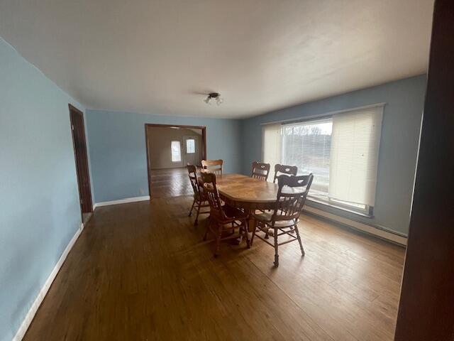 dining area with dark hardwood / wood-style flooring