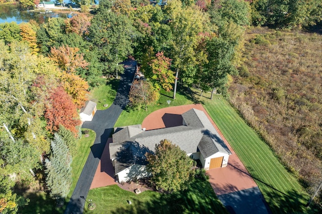 aerial view featuring a water view and a rural view