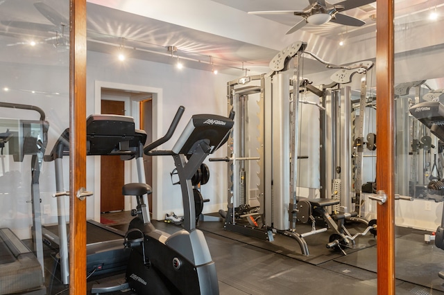 interior space featuring track lighting and ceiling fan