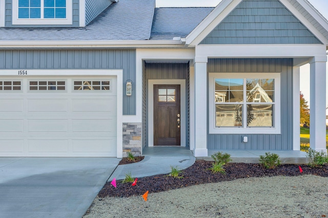 entrance to property with a garage