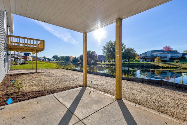 view of patio / terrace featuring a water view