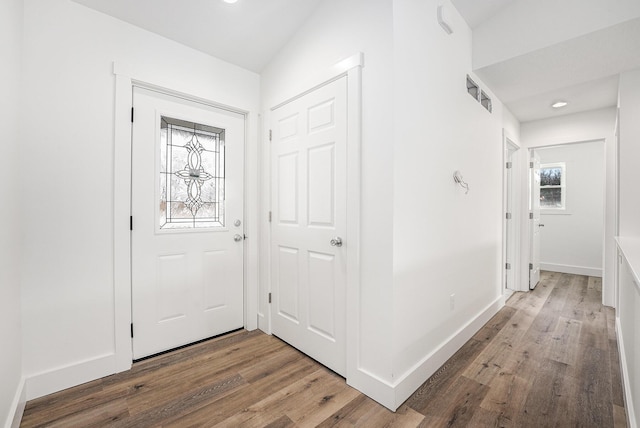 foyer entrance with dark hardwood / wood-style floors