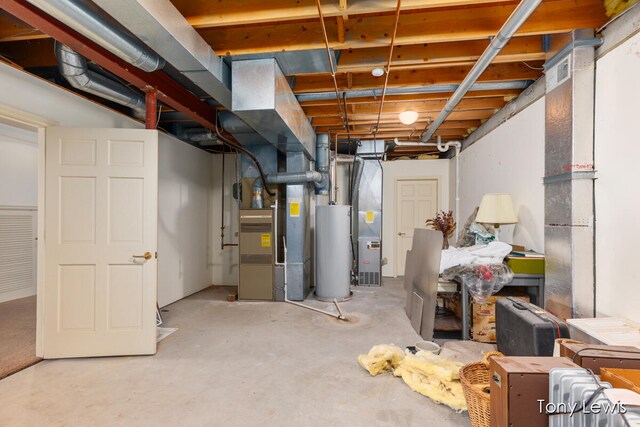 basement featuring water heater