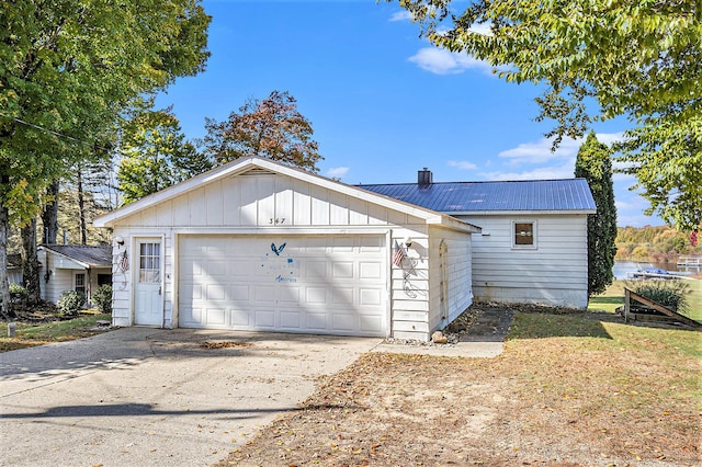 garage with wood walls