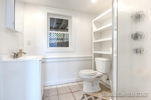 bathroom featuring vanity, toilet, and tile patterned floors