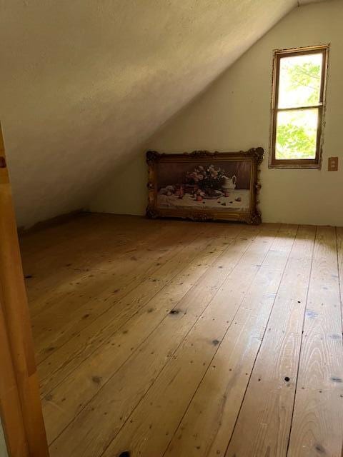 additional living space featuring hardwood / wood-style flooring and lofted ceiling