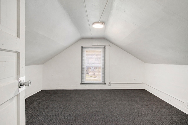 additional living space with lofted ceiling and carpet floors