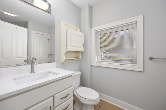 bathroom with vanity, toilet, and tile patterned floors