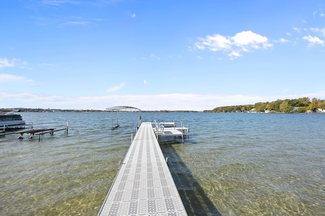 view of dock with a water view