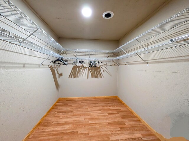 walk in closet with hardwood / wood-style floors