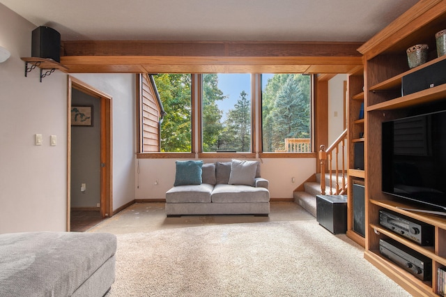 living room with light colored carpet