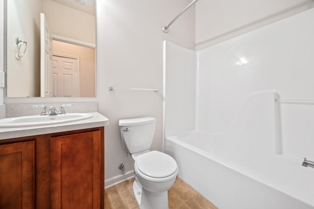 full bathroom with toilet, vanity, washtub / shower combination, and tile patterned flooring