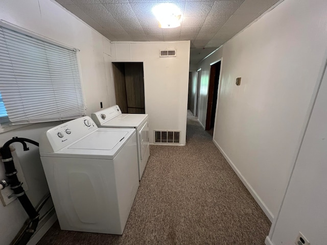 laundry area featuring carpet flooring and washing machine and clothes dryer