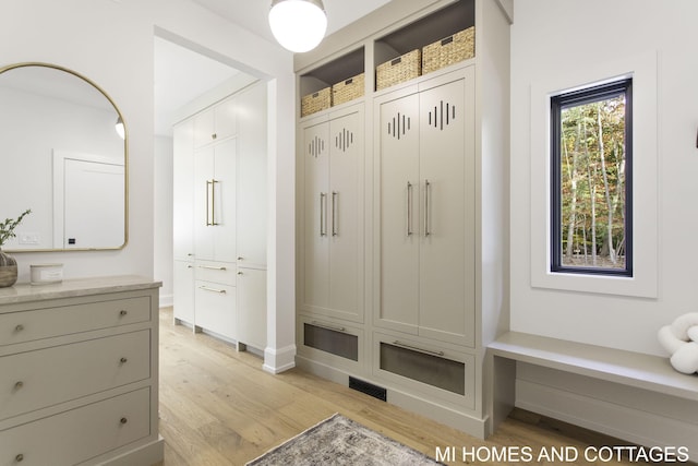 mudroom featuring light hardwood / wood-style flooring