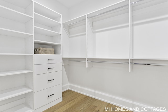 walk in closet featuring light hardwood / wood-style floors