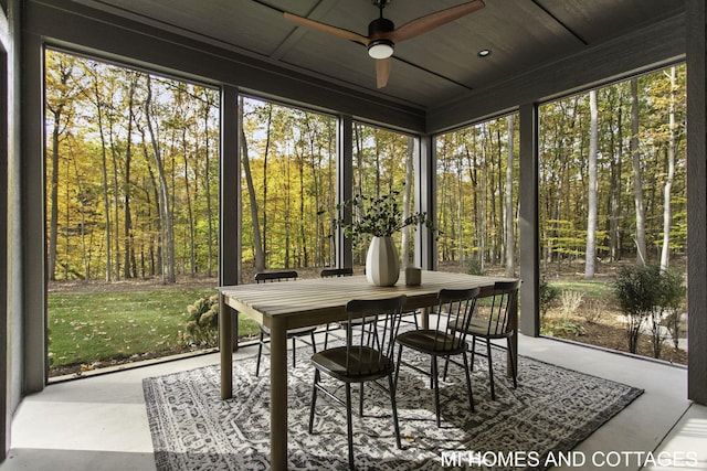 sunroom / solarium with ceiling fan