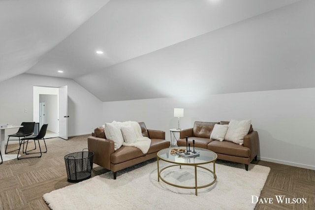 living room with lofted ceiling