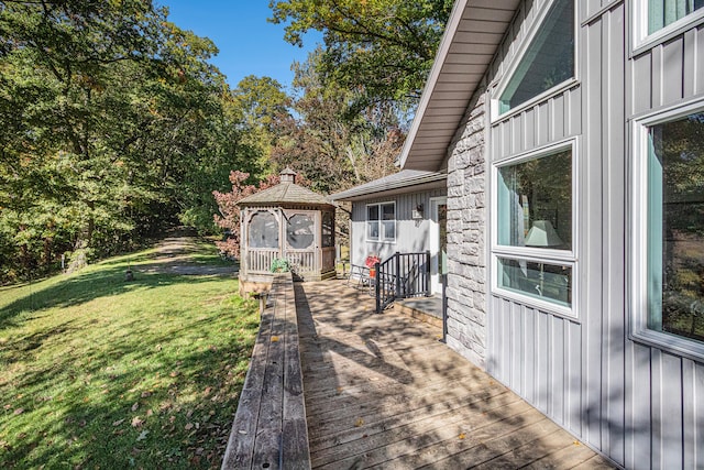 view of yard with a gazebo and a deck