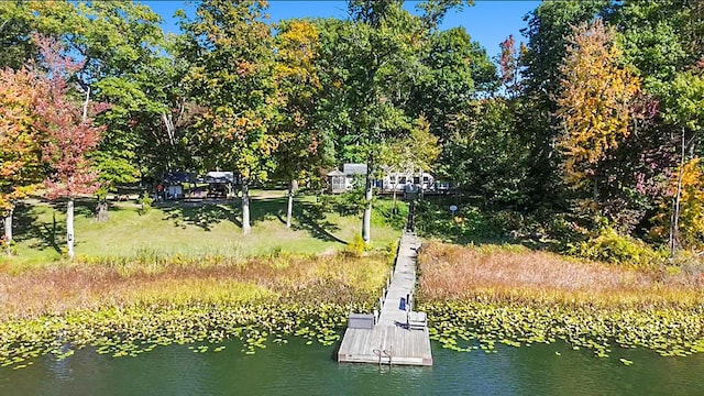 view of dock with a water view