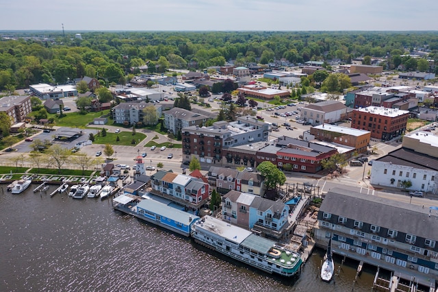 aerial view featuring a water view