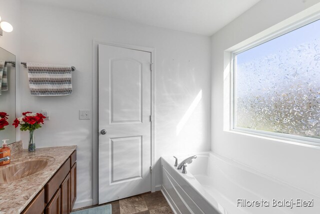 bathroom with vanity, a bath, and a wealth of natural light