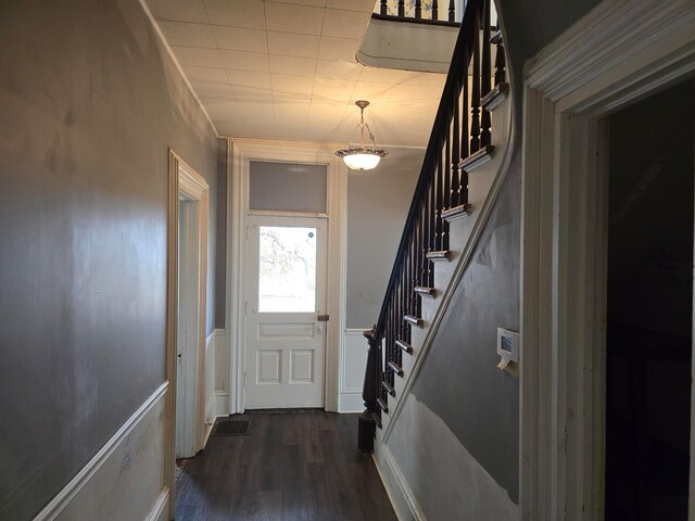 interior space with dark hardwood / wood-style floors