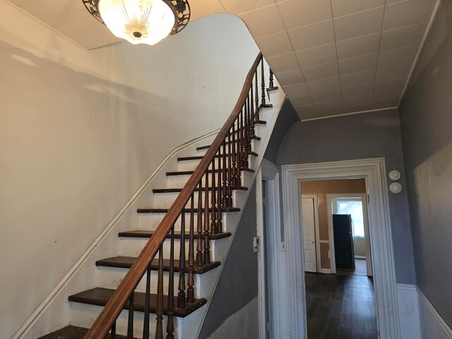 stairs with hardwood / wood-style floors