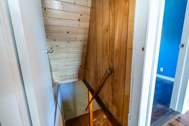 interior space featuring wooden walls and wood-type flooring