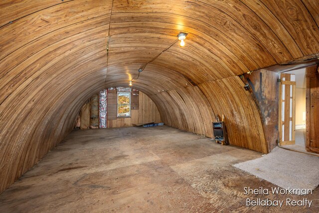 miscellaneous room with lofted ceiling