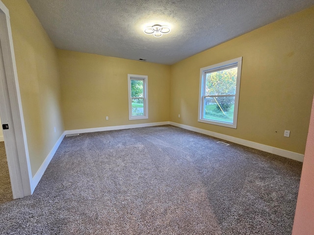 carpeted spare room featuring a textured ceiling