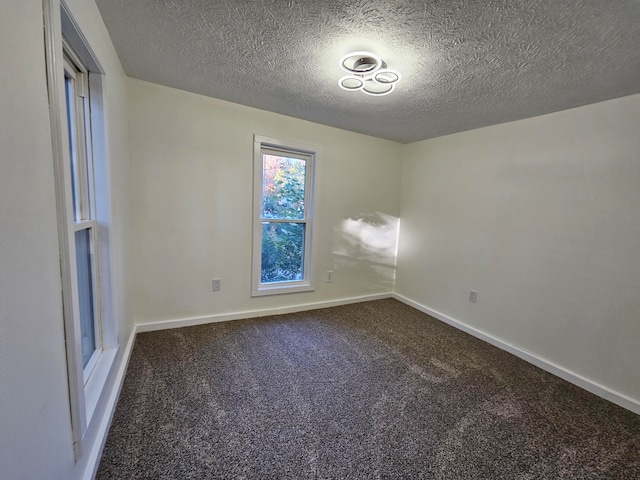 empty room with carpet and a textured ceiling