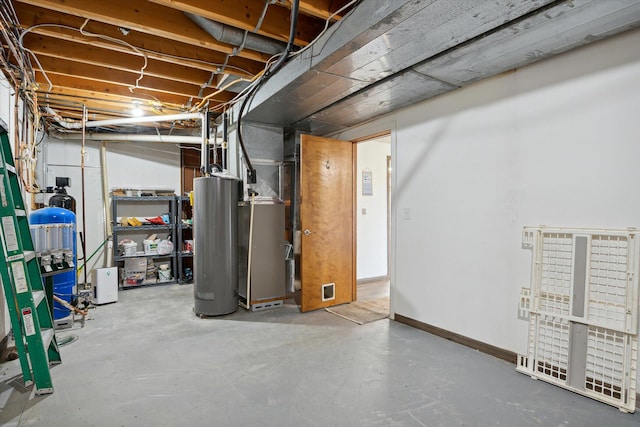 basement with water heater