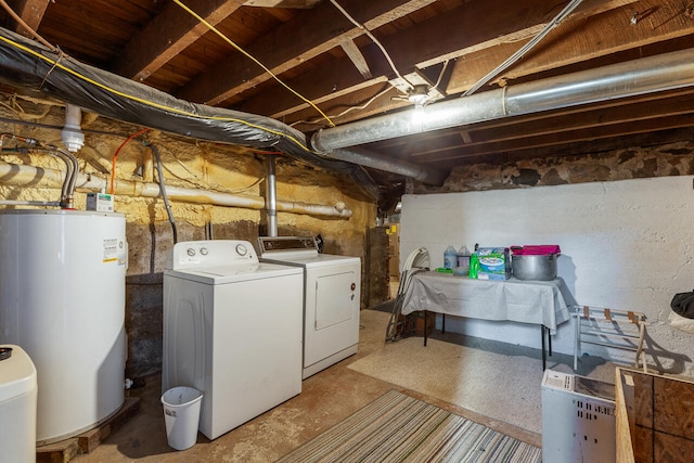 laundry room with washer and dryer and water heater