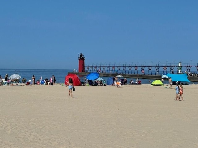 view of water feature featuring a view of the beach